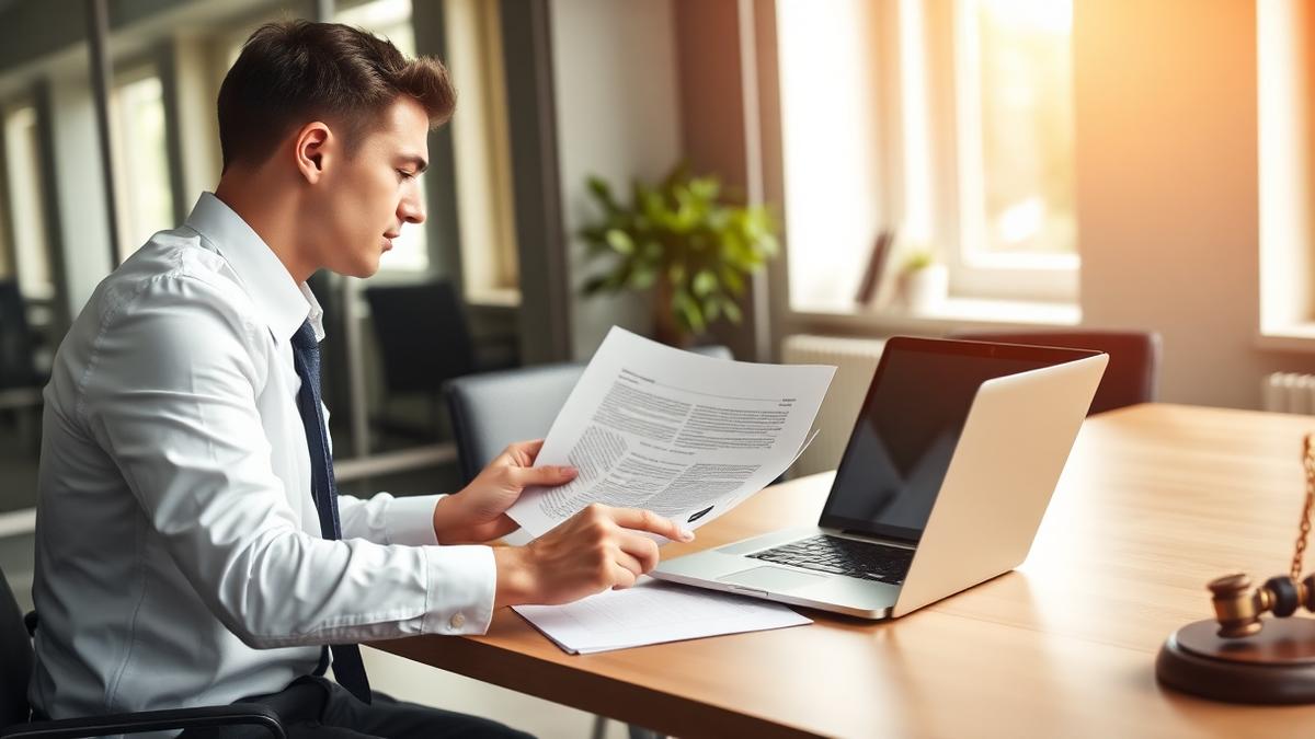 Jurist controleert een vaststellingsovereenkomst (VSO) op laptop